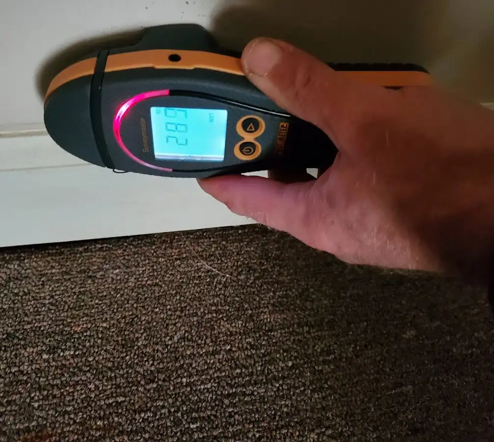Moisture detection at baseboard during Storm Damage Restoration in Mayville